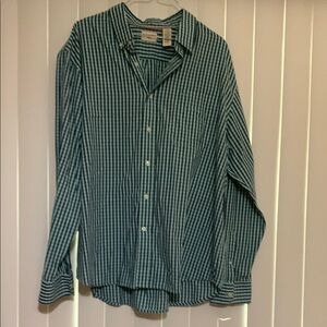 Dockers Green Casual Button Down Shirt with Vertical Stripes